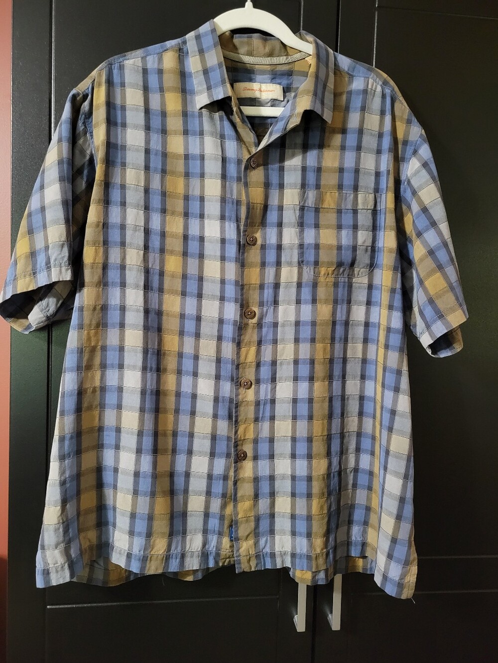 Tommy Bahama Short-Sleeve 100% Silk Plaid Button-Down - Blue & Tan shirt